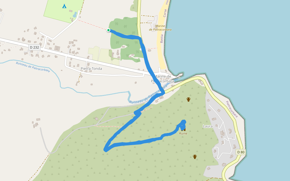 Ruine walking route map in Pietracorbara