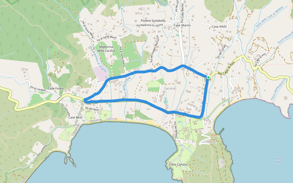 Parco Nazionale dell'Arcipelago Toscano walking route map in Lacona