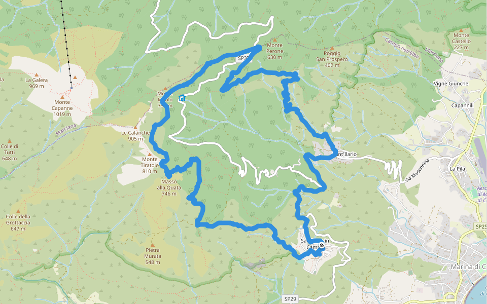 Masso alla Quata - Via dell'Accolta walking route map in San Piero In Campo