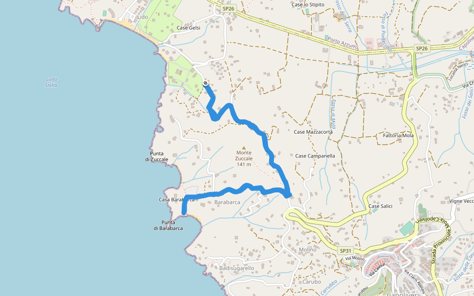 Monte Zuccale walking route map in Lido di Capoliveri