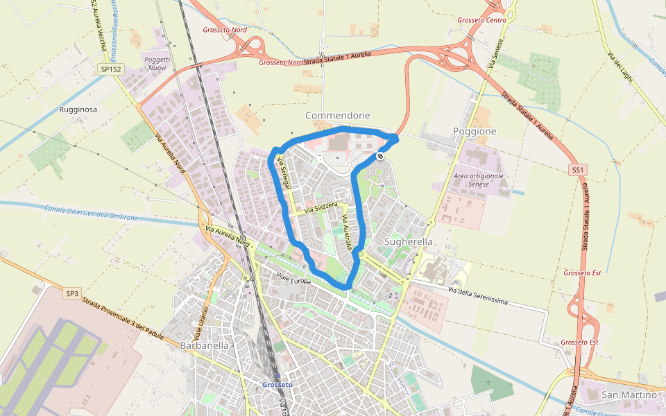 Parco del Diversivo walking route map in grosseto