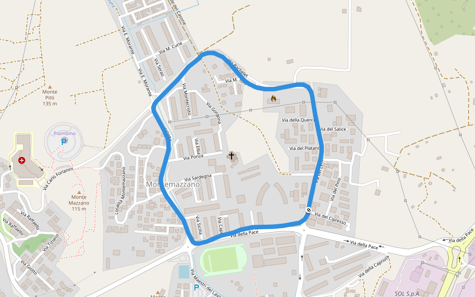 Fosso di Campo alle Sughere walking route map in Piombino