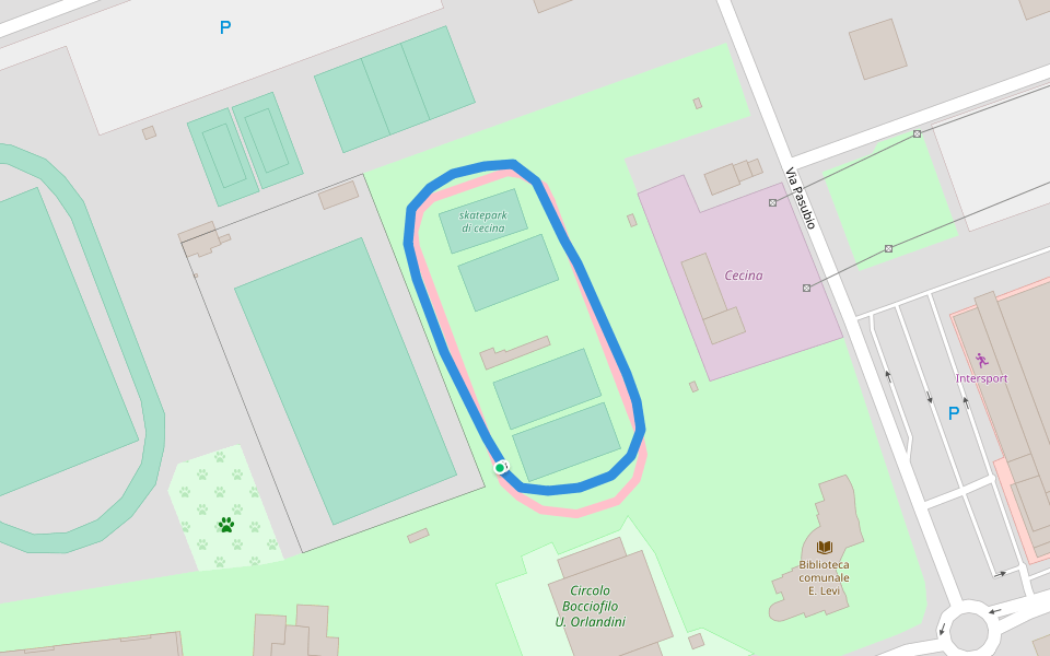 skatepark di cecina walking route map in Cecina