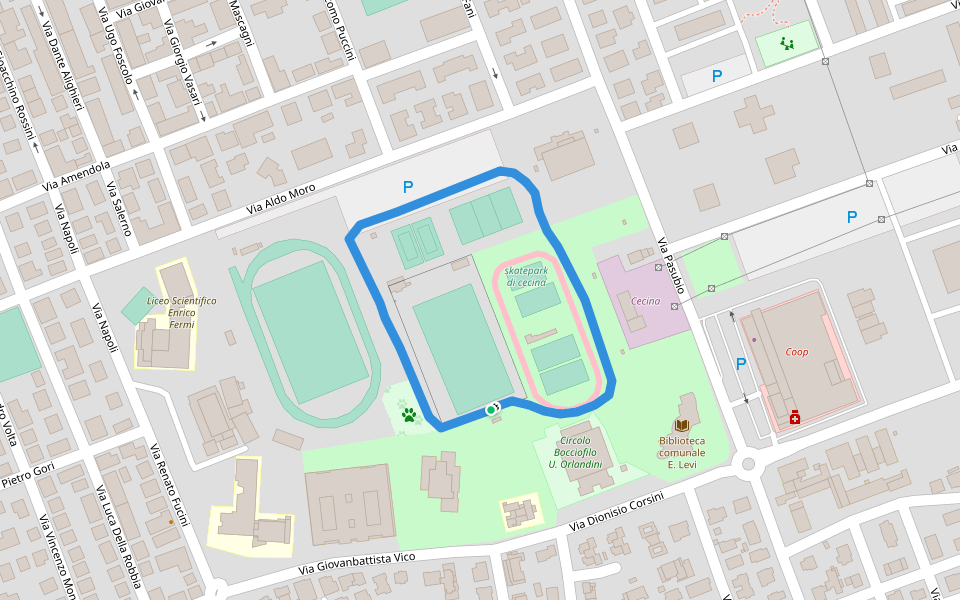 Circolo Bocciofilo U. Orlandini walking route map in Cecina