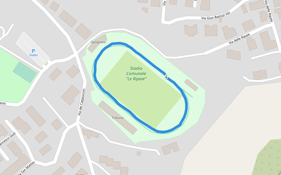 Stadio Comunale "Le Ripaie" walking route map in Volterra