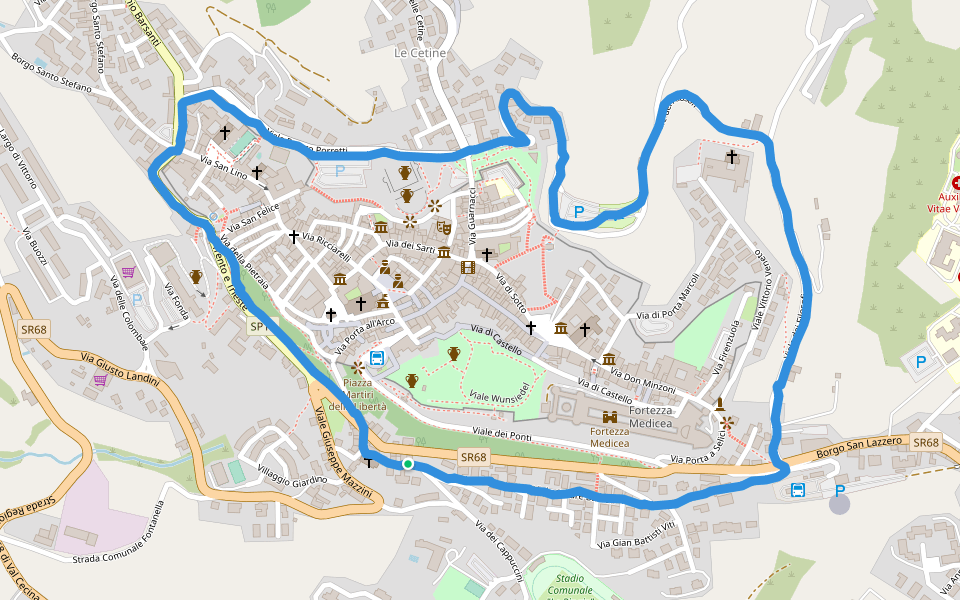 Parco Pubblico "Il Bastione" walking route map in Volterra