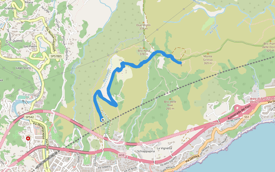 Bric Nola - Rio Cavetto walking route map in Varazze