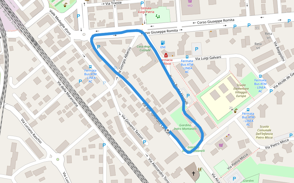 Giardino Indro Montanelli walking route map in Alessandria
