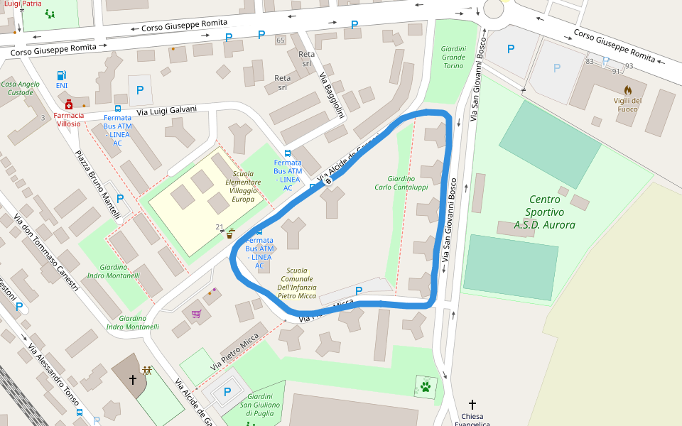 Centro Sportivo A.S.D. Aurora walking route map in Alessandria