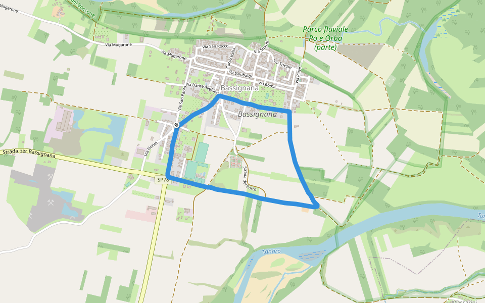 Parco fluviale Po e Orba (parte) walking route map in Bassignana
