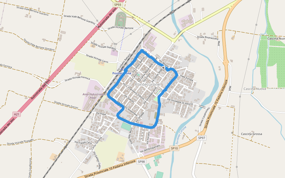 Gruppo Sportivo Aurora walking route map in Pontecurone