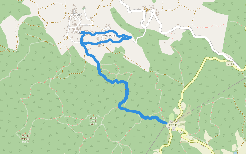 Monte Lucchi walking route map in Vezzolacca