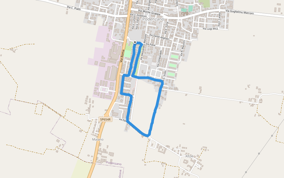 Privato walking route map in Podenzano