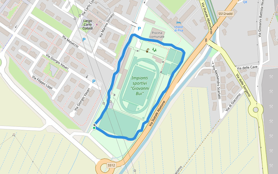 Impianti sportivi "Giovanni Bui" walking route map in San Giuliano Terme
