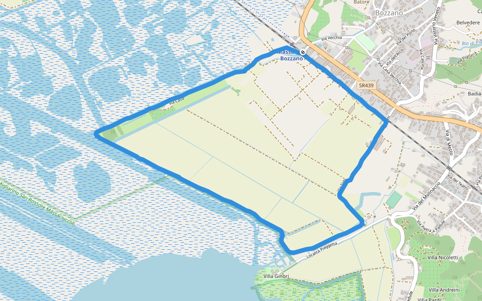 Parco Naturale di Migliarino San Rossore Massaciuccoli walking route map in Bozzano