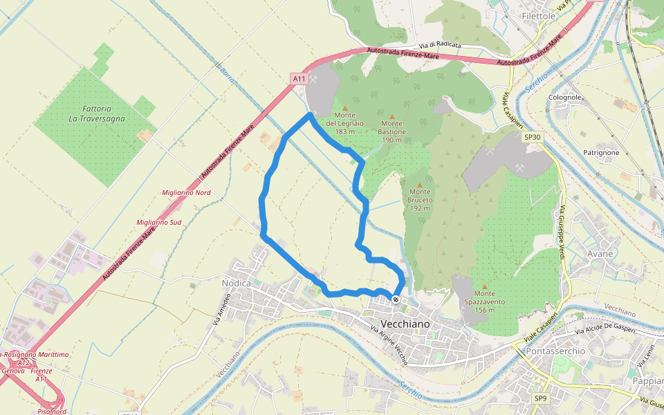 Piazza Enrico Berlinguer walking route map in Vecchiano