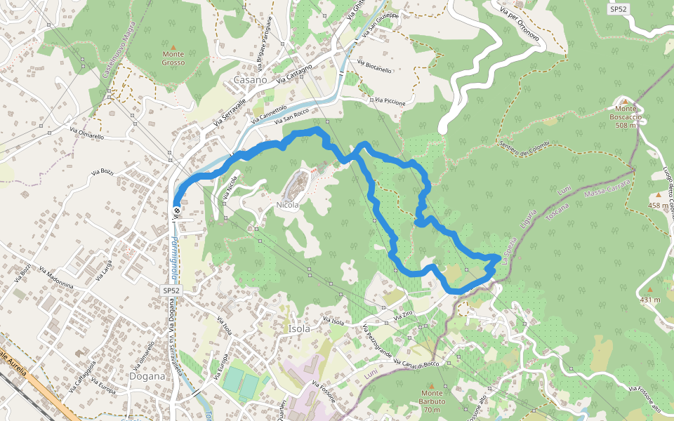 Isola - Lungo Parmignola - Ortonovo walking route map in Casano