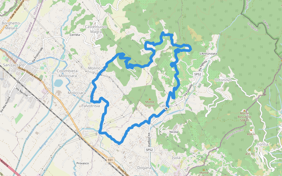 Sent. 304 - Santa Rosa – innesto sent. 308 walking route map in Casano