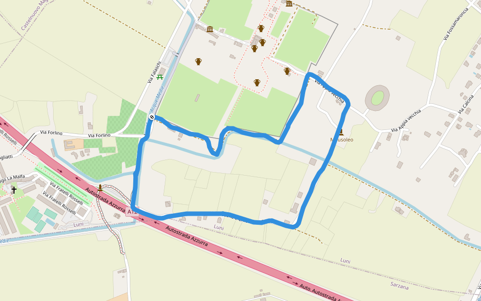 Anfiteatro Di Luni – Tenuta di Marinella – Fiumaretta walking route map in Luni Mare