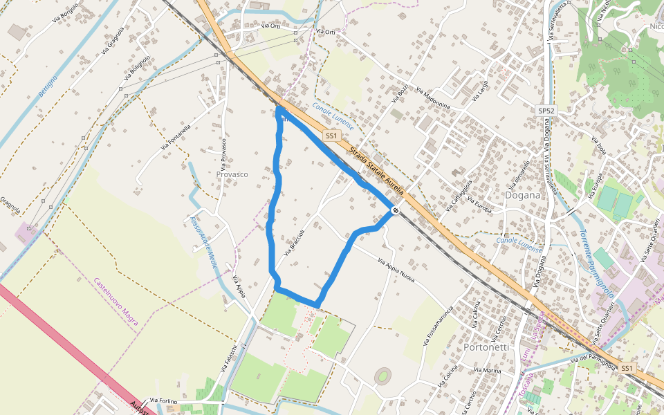 Museo Archeologico Nazionale di Luni - Architettura sacra walking route map in Casano