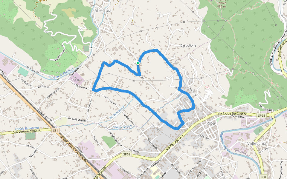 Canale del Pilli walking route map in Strettoia