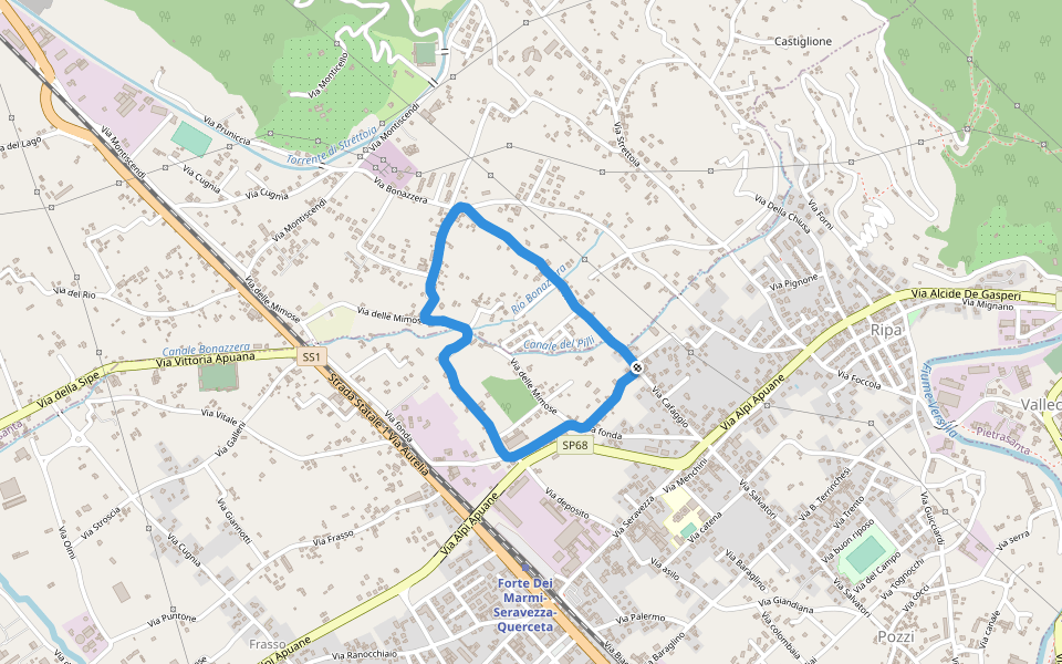 Rio Bonazzera walking route map in Ripa- Pozzi-Ponterosso