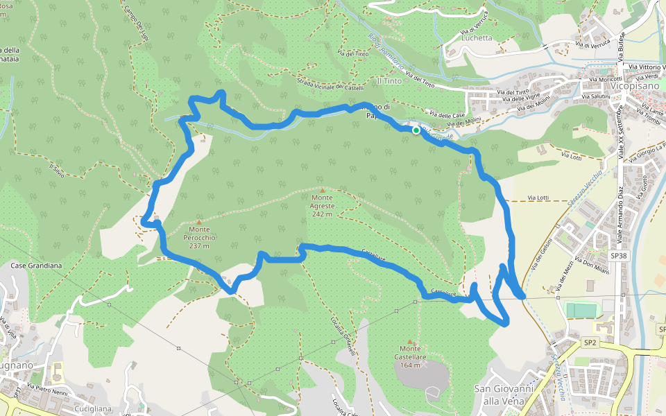 Via dei Gelsini walking route map in Vicopisano