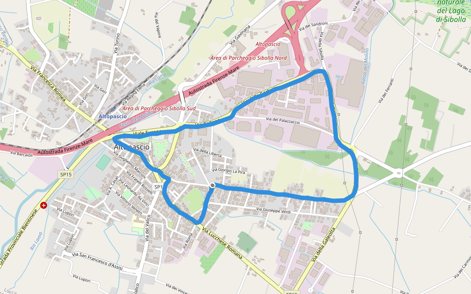 Parco Aldo Moro walking route map in Altopascio