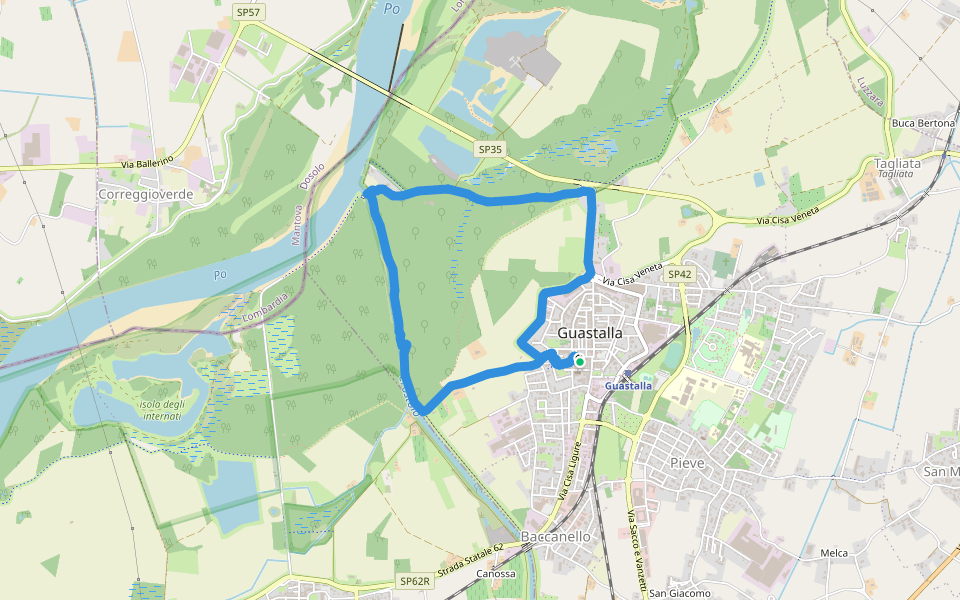 Via argine Po walking route map in Guastalla