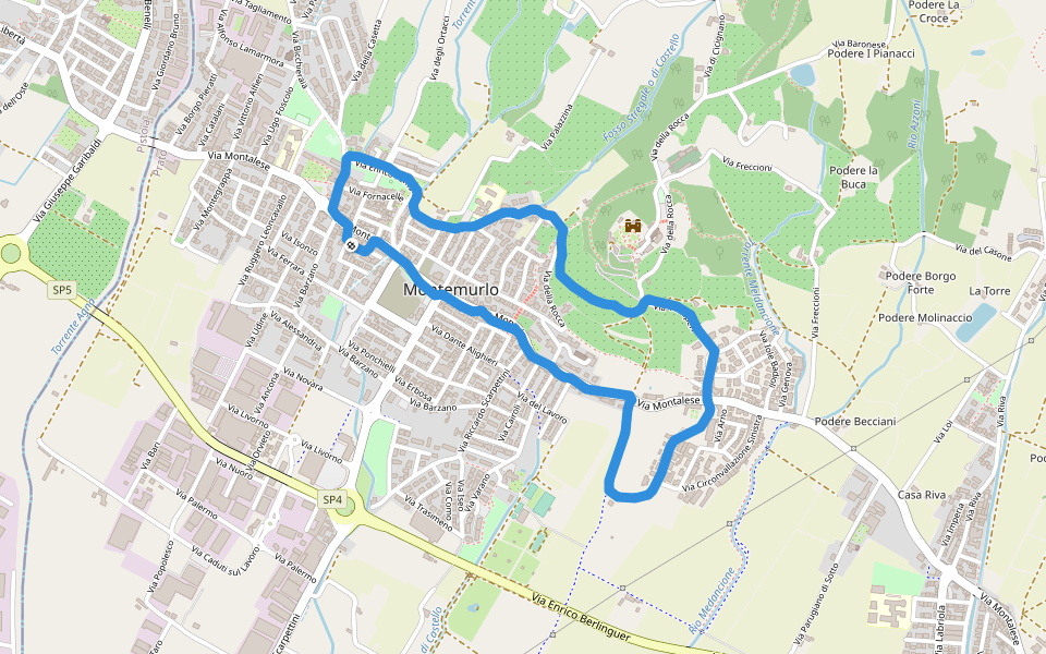 Piazza della Libertà walking route map in Montemurlo