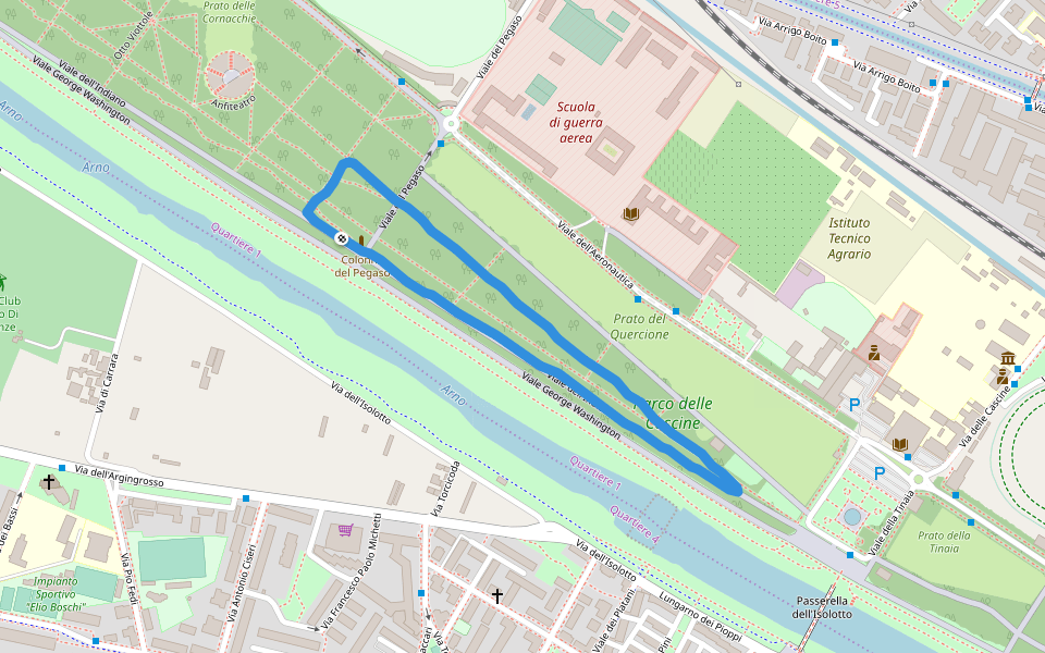 Parco delle Cascine walking route map in Firenze