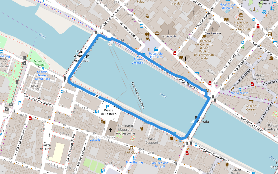 Hotel Westin Excelsior walking route map in Firenze