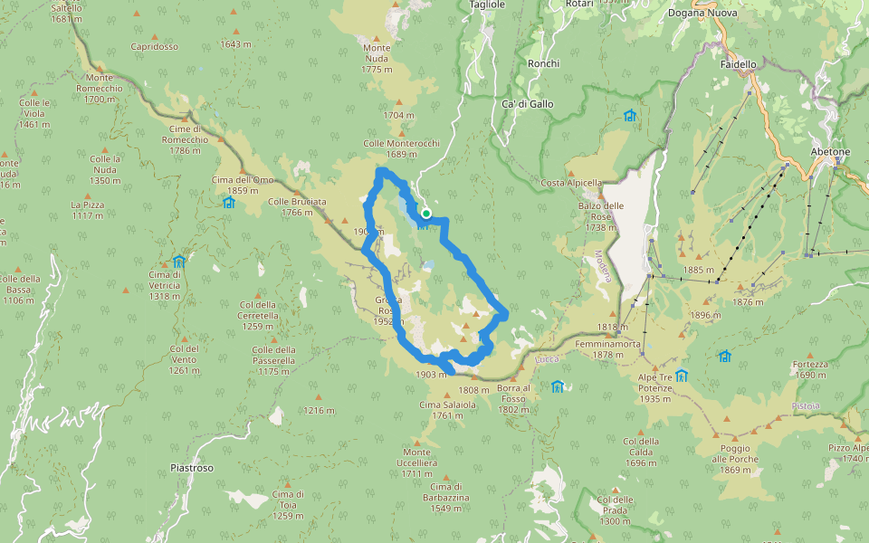 Monte Giovo walking route map in Le Tagliole