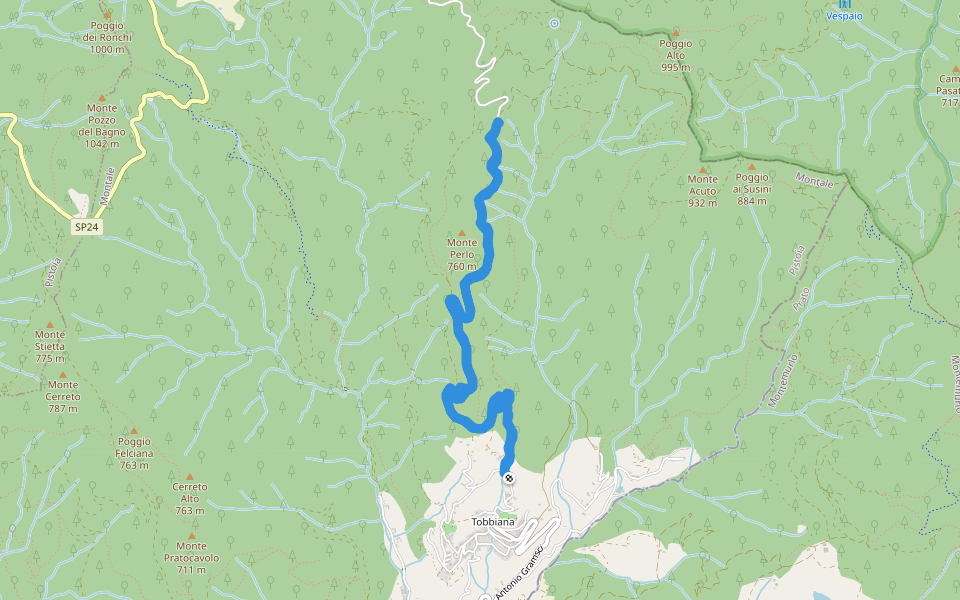 Monte Perlo - Via della Cascina walking route map in Tobbiana