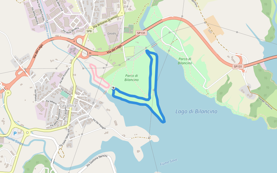 Parco di Bilancino walking route map in Cavallina