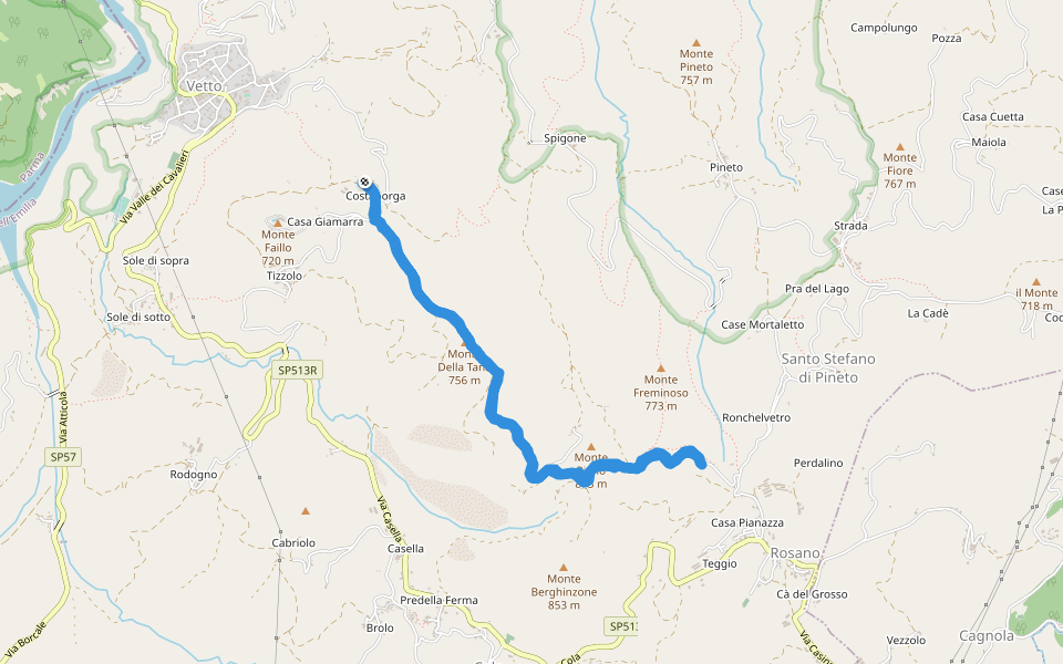 Costaborga walking route map in Costaborga