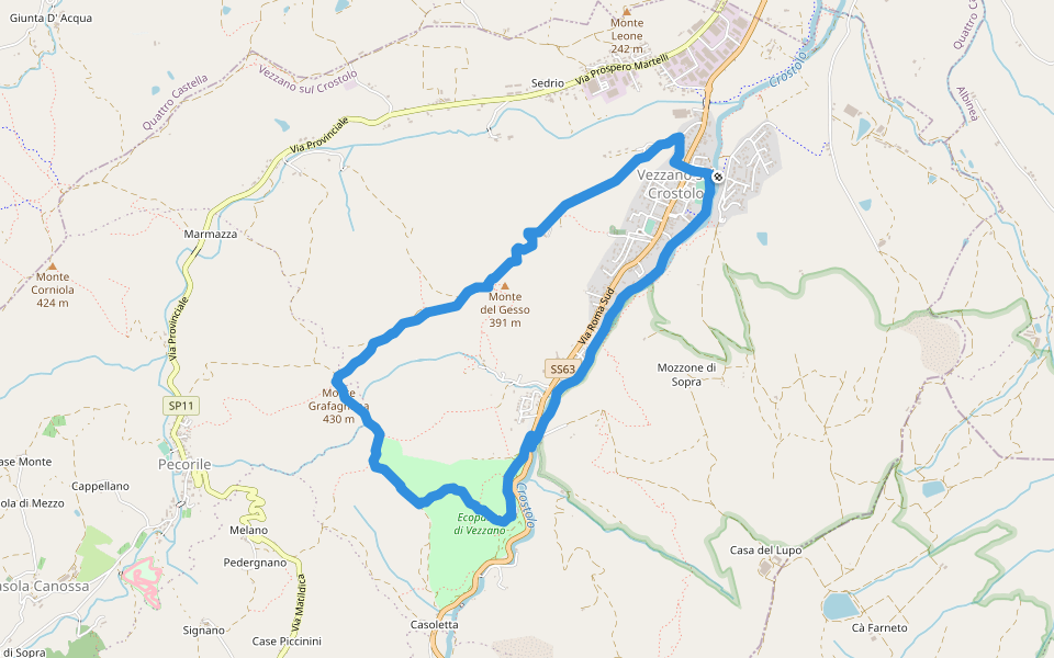 Monte Grafagnana walking route map in Vezzano Sul Crostolo