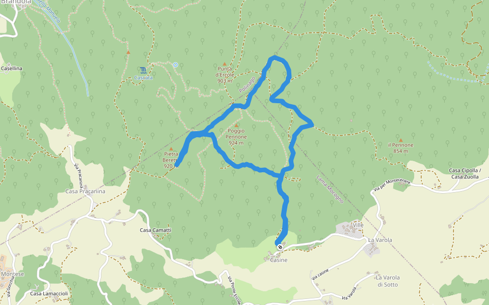 Poggio Pennone walking route map in Casine
