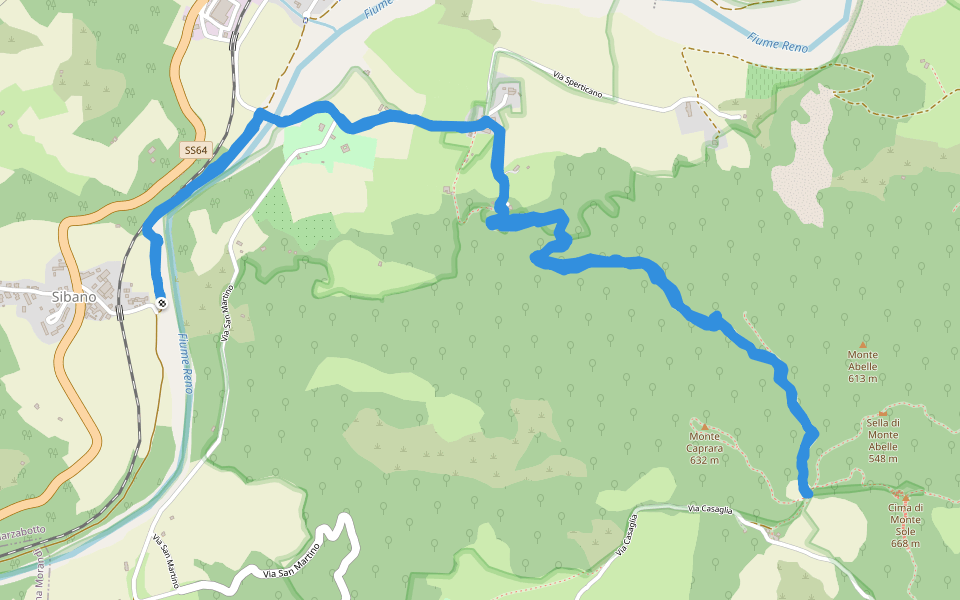 Parco regionale Monte Sole walking route map in Sibano