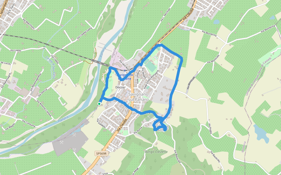 Monumento ai caduti walking route map in Savignano Sul Panaro