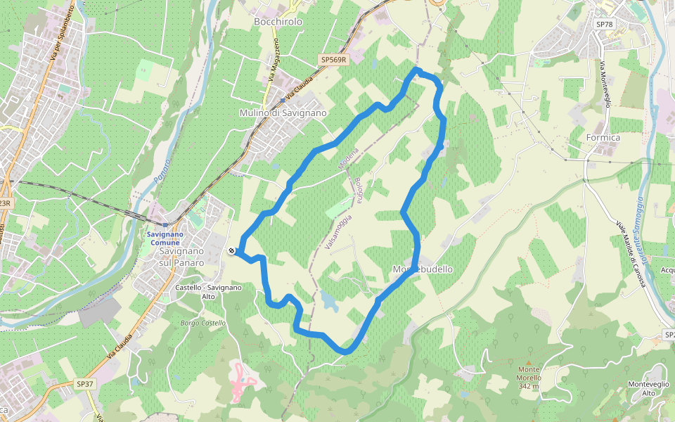 Monumento ai caduti walking route map in Savignano Sul Panaro