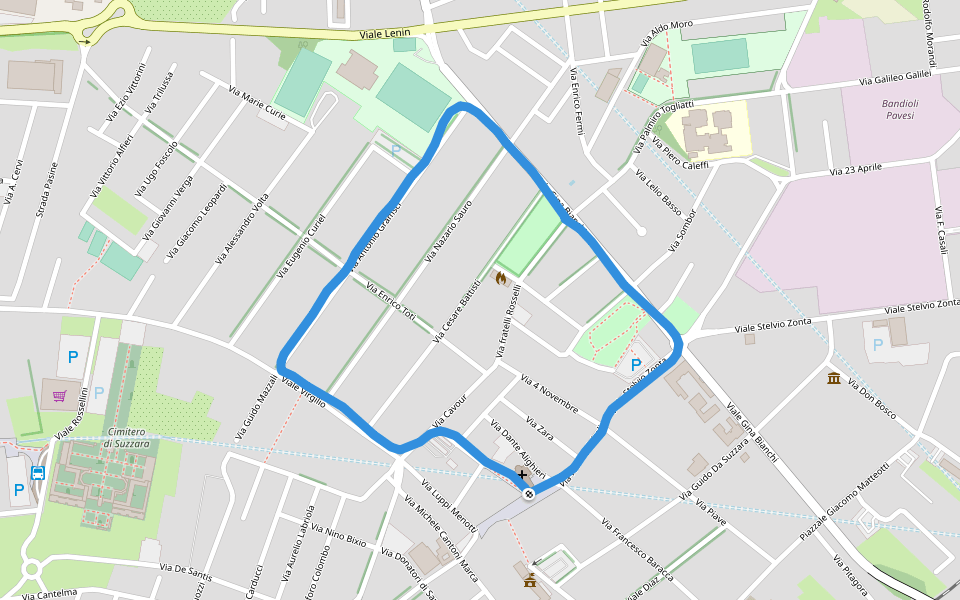 Piazza Garibaldi walking route map in Suzzara