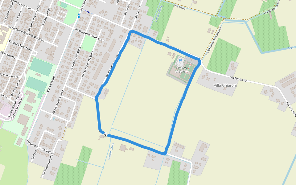 Villa Ghiaroni walking route map in Soliera