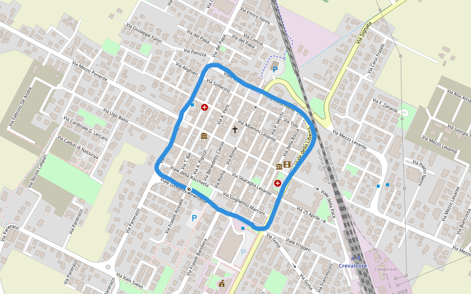 Parco del Ricovero walking route map in Crevalcore