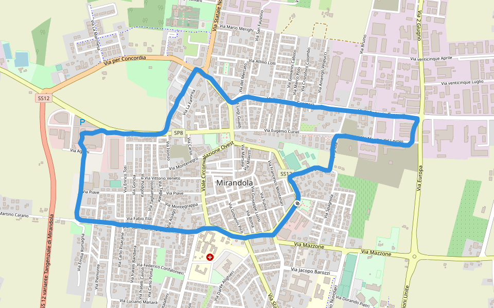 Campo sportivo "Libero Lolli" walking route map in Mirandola