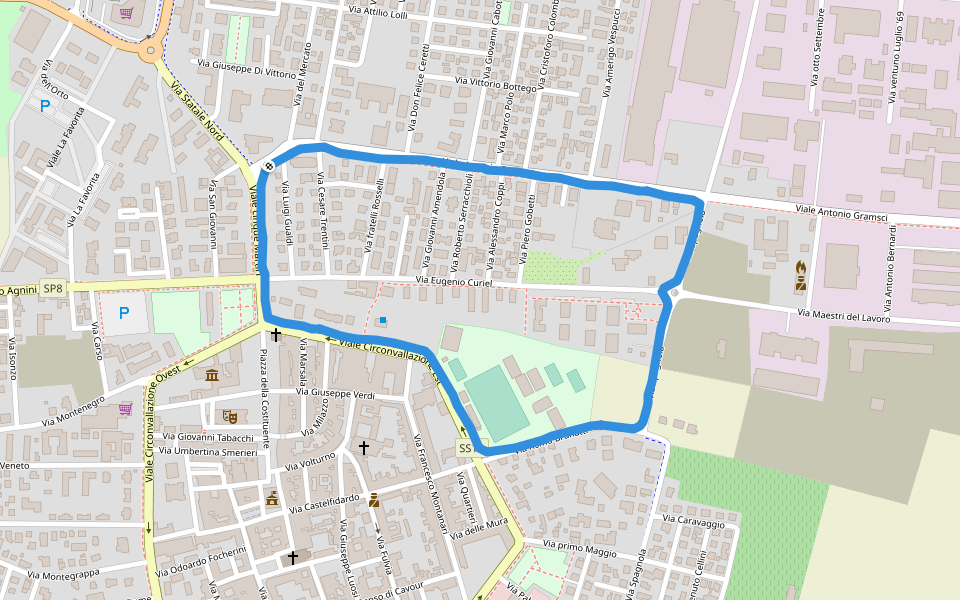 Campo sportivo "Libero Lolli" walking route map in Mirandola