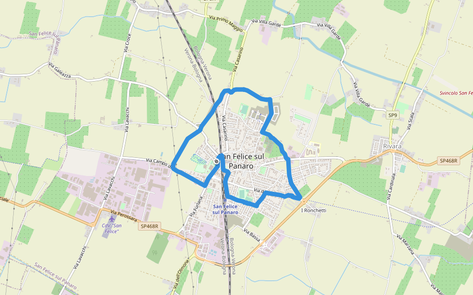 Centro sportivo San Felice sul Panaro walking route map in San Felice Sul Panaro