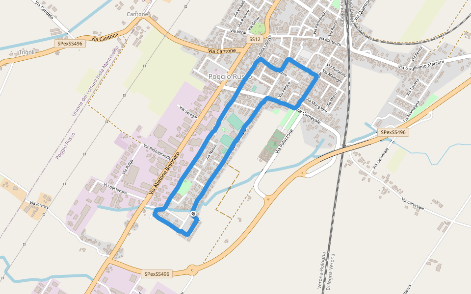 Campo Comunale walking route map in Poggio Rusco