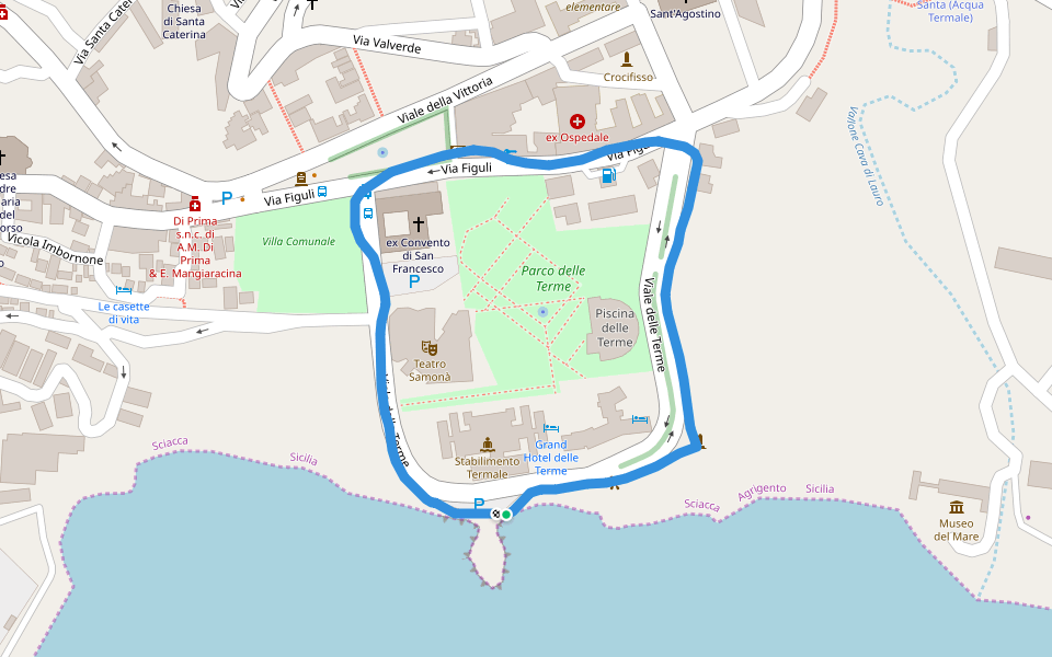 Parco delle Terme walking route map in Sciacca