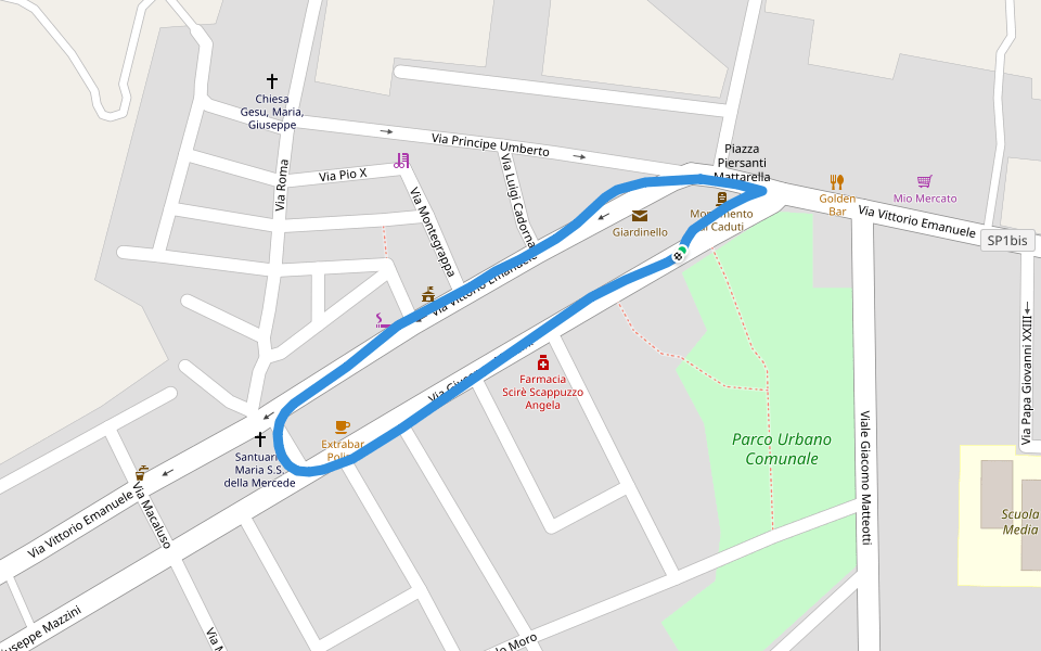 Parco Urbano Comunale walking route map in Giardinello